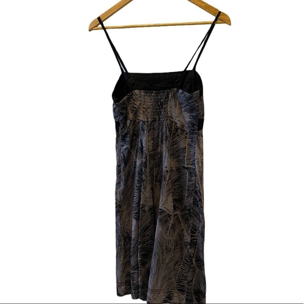 Y2K Abstract Leaf Print Midi Slip Dress Black Brown Spaghetti Strap 90s - Picture 3 of 9